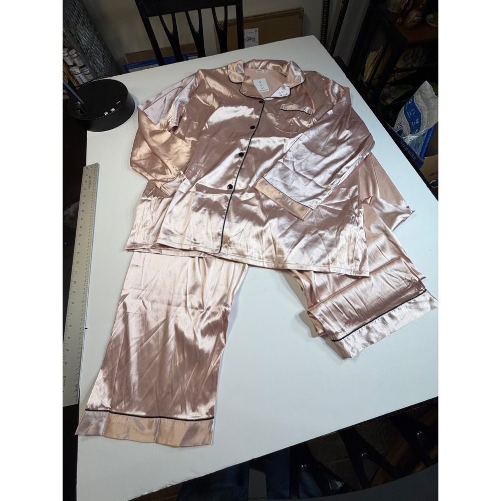 NWT 100% Silk Pajama Set 3XL Blush Pink Satin Quiet Luxury SleepweaR